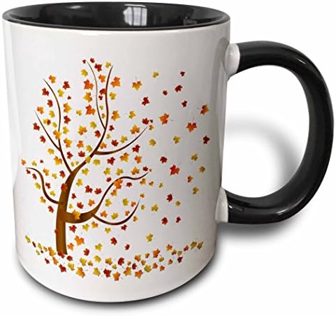 3dRose mug_62989_4 "Fall Tree with Leaves" Two Tone Black Mug, 11 oz, Multicolor