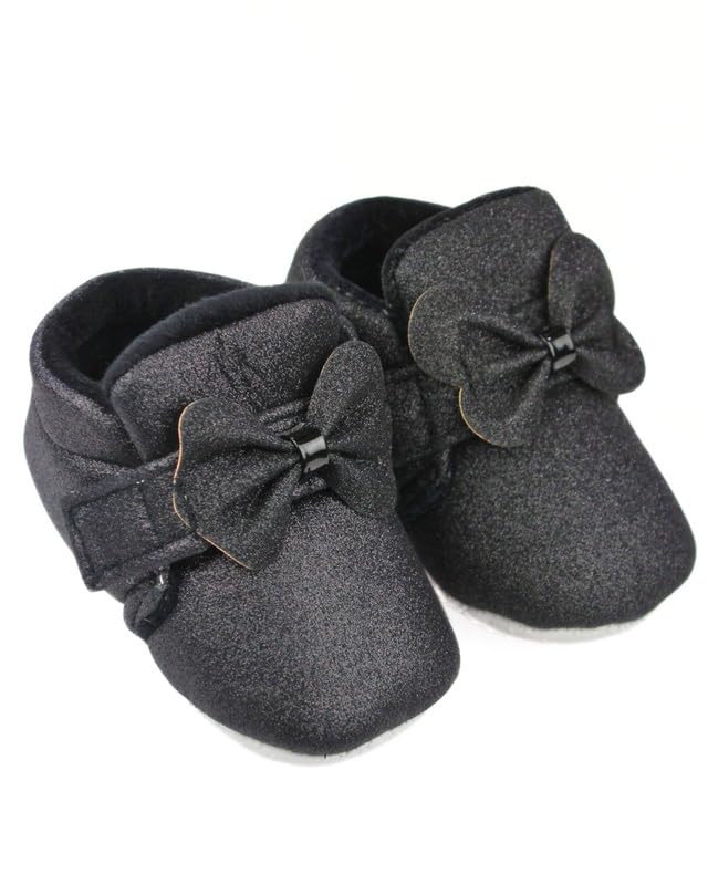 Image of Neska Moda 6 To 12 Months Baby Girls Cotton Hook & Loop Bow Booties -BT1766