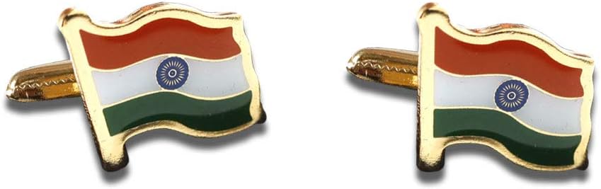 The Flag Shop Gold-Plated Brass Indian Flag Cufflinks for Men and Women