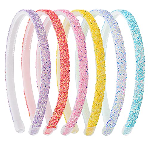 Fishdown Glitter Headbands for Girls, 6Pcs Flash Head Bands Women Sparkly Headband Teen Girls Plastic Hair Hoop Hairbands