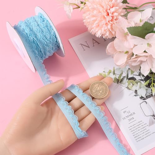 GORGECRAFT 9m Stretch Trim Elastic Lace Ribbon 13mm Wide Lingerie Edge Trimming Flower Pattern Crocheted Fringe for DIY Sewing Crafts Garment Gift Wrapping Wedding Supplies Sky Blue - Image 3