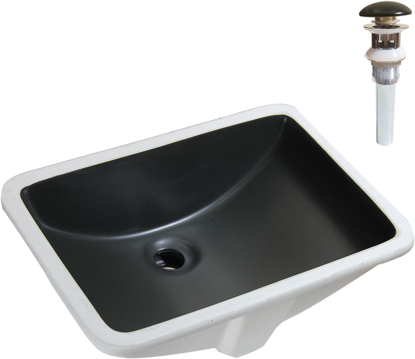 SouNor 14.5"D x 21"W x 8"H Rectangular 21-Inch Undermount Bathroom Sink for Granite Countertop Vanity Basin Including Pop-up Drain,Matte Black