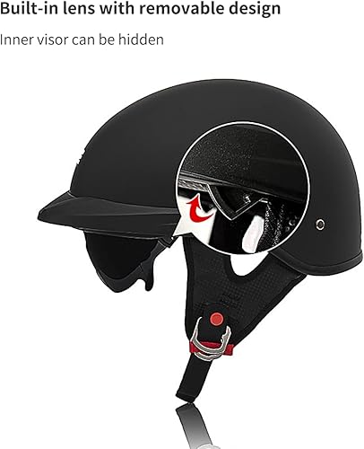 Miniatura 8 de Medio casco de motocicleta con visera solar para hombres y mujeres, casco para adultos, scooter, ATV, Cruiser aprobado por DOT