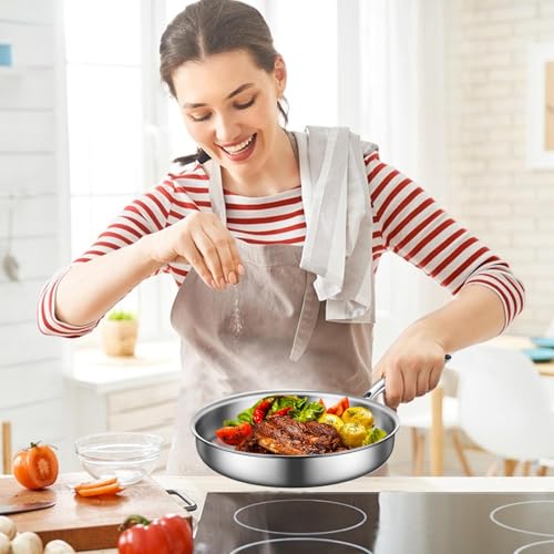 Poêle en acier inoxydable durable avec manche et fond thermo-diffuseur - 4