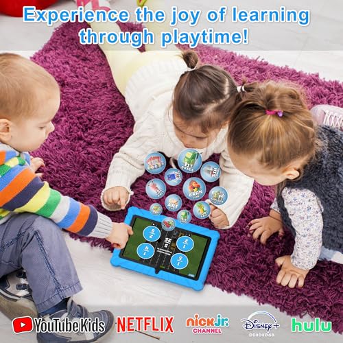 Image of Contixo Kids Tablet Bundle, 7 inch Learning Tablet with Headphones, Blue | 7 inch IPS display, 32GB storage, parental controls, wired headphones, durable case, learning apps, ages 3-12.