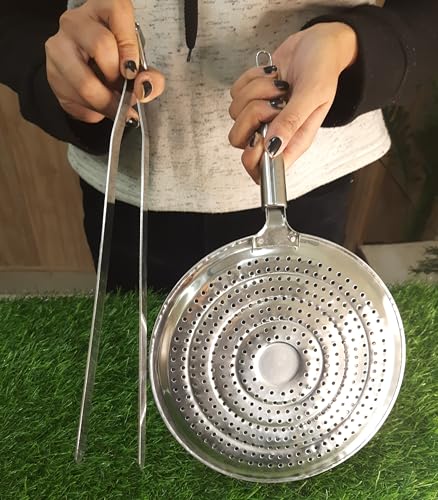 Image of Nyra Stainless Steel Round Roaster and Precision Steel Tongs Set | Brinjal, Barbeque Jali | Chapati Toast Grill | Steel Handle