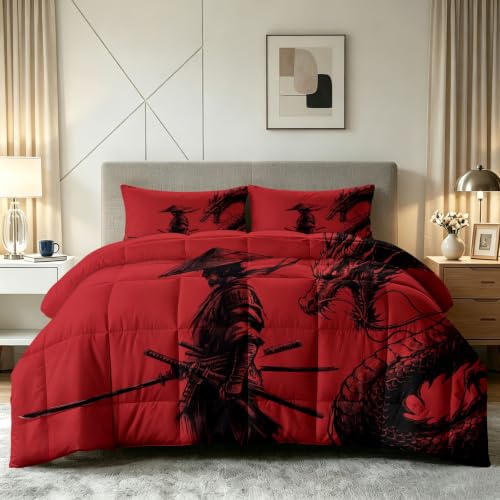 Edredón sin Houss de 200x200 cm reversible rojo con 2 fundas de almohada 3