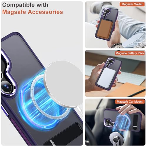 Image of MALEWOLF for Samsung Galaxy S23 Case with Stand, Compatible with Magsafe, Strong Magnetic Phone Case for Galaxy S23, Mil-Grade Protection for Non-Slip Matte Translucent Cover (Dark Purple)