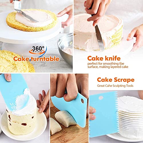 Image of Cake Making Set Combo Cake Turntable,12 Cake Decorating Nozzle, 3 Pcs Set Scraper, 3 Pcs Knife (All Product Reusable) (Combo 3)
