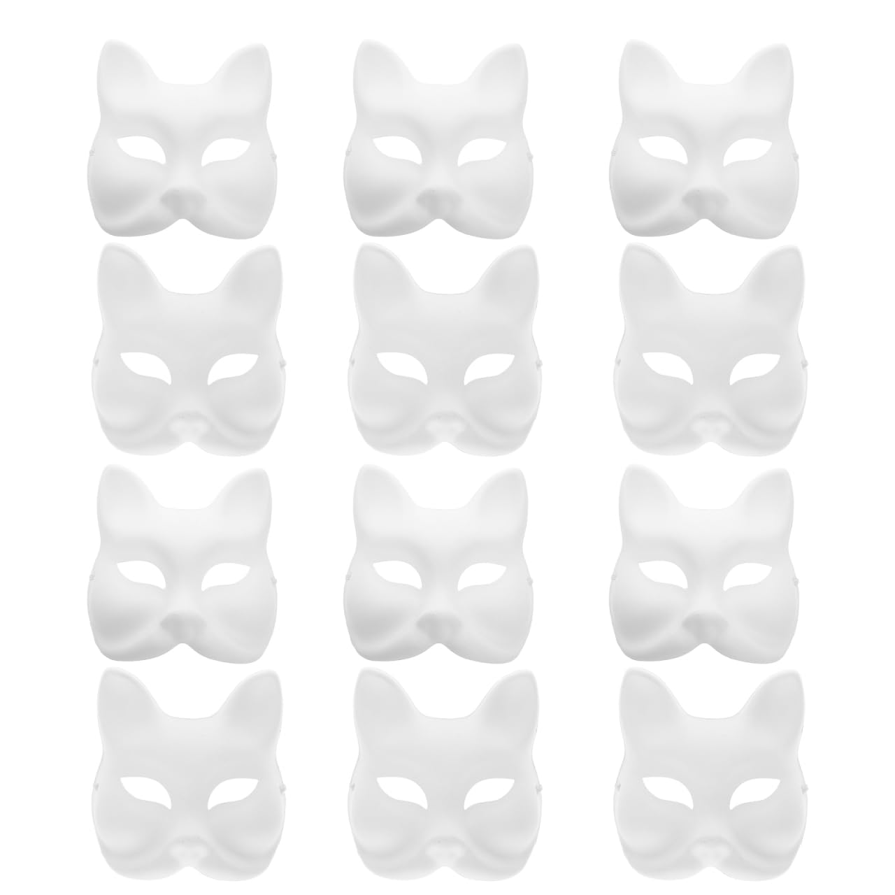 Operitacx 12pcs Diy Blank Cat Fox Kitsune Half Masks Halloween Animal Face Mask Base for Handcraft Cosplay Unfinished White