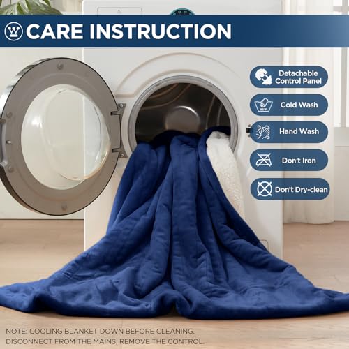 Westinghouse Electric Blanket King, Heated Blanket King Size with 10 Heating Levels and 1 to 12 Hours Heating Time Settings, Flannel to Sherpa Reversible, Machine Washable (90" x 100", Navy)