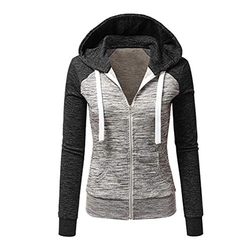 Preisvergleich Produktbild ORANDESIGNE Jacke Damen Sweatjacke Hoodie Sweatshirt Pullover Oberteile Kapuzenpullover V Ausschnitt Patchwork Pulli mit Kordel und Zip A Schwarz 38