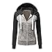 Produktbild ORANDESIGNE Jacke Damen Sweatjacke Hoodie Sweatshirt Pullover Oberteile Kapuzenpullover V Ausschnitt Patchwork Pulli mit Kordel und Zip A Schwarz 38