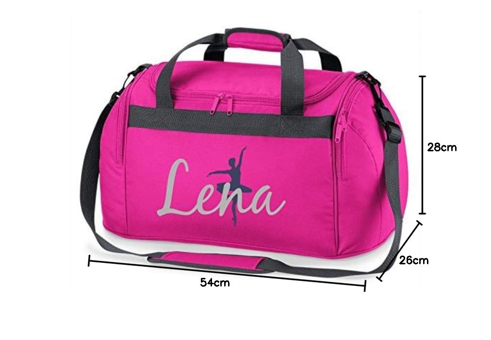 Borsa sportiva per bambine, personalizzabile con nome stampato, motivo ballerina, borsa da viaggio (rosa)