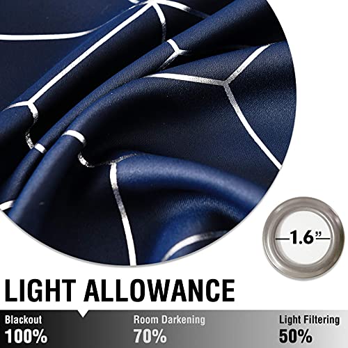 Vangao Navy Blue Blackout Curtains 63 Inches Length 2 Panels For Living Room Bedroom Silver Diamond Foil Print Thermal Insulated Grommet Top Window Drapes #TOP3