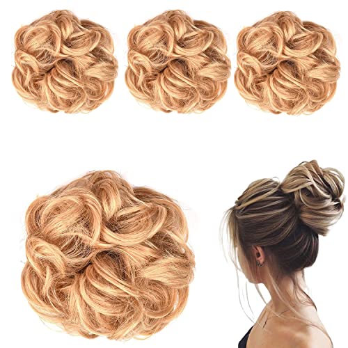 4 PCS Synthetic Messy Curly Hair Bun Hairpiece Extensions for Women and Girls Messy Donut Updo Chignons Hair Piece for Wedding Christmas or Daily wear (Natural Blonde Mix Bleach Blonde/ 24/613#)