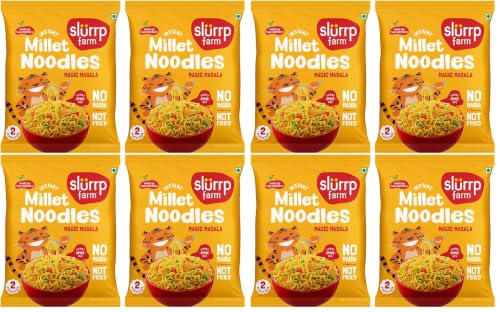 Image of Slurrp Farm No Maida, No MSG Instant Noodles | Magic Masala | Not Fried, Millet Noodles, 4 X 57 g (Pack of 2)