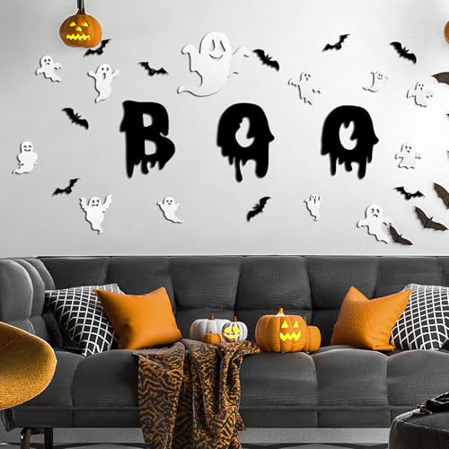 Decoración Halloween 25 Pzs Pegatinas de Pared Fantasma y Murciélago