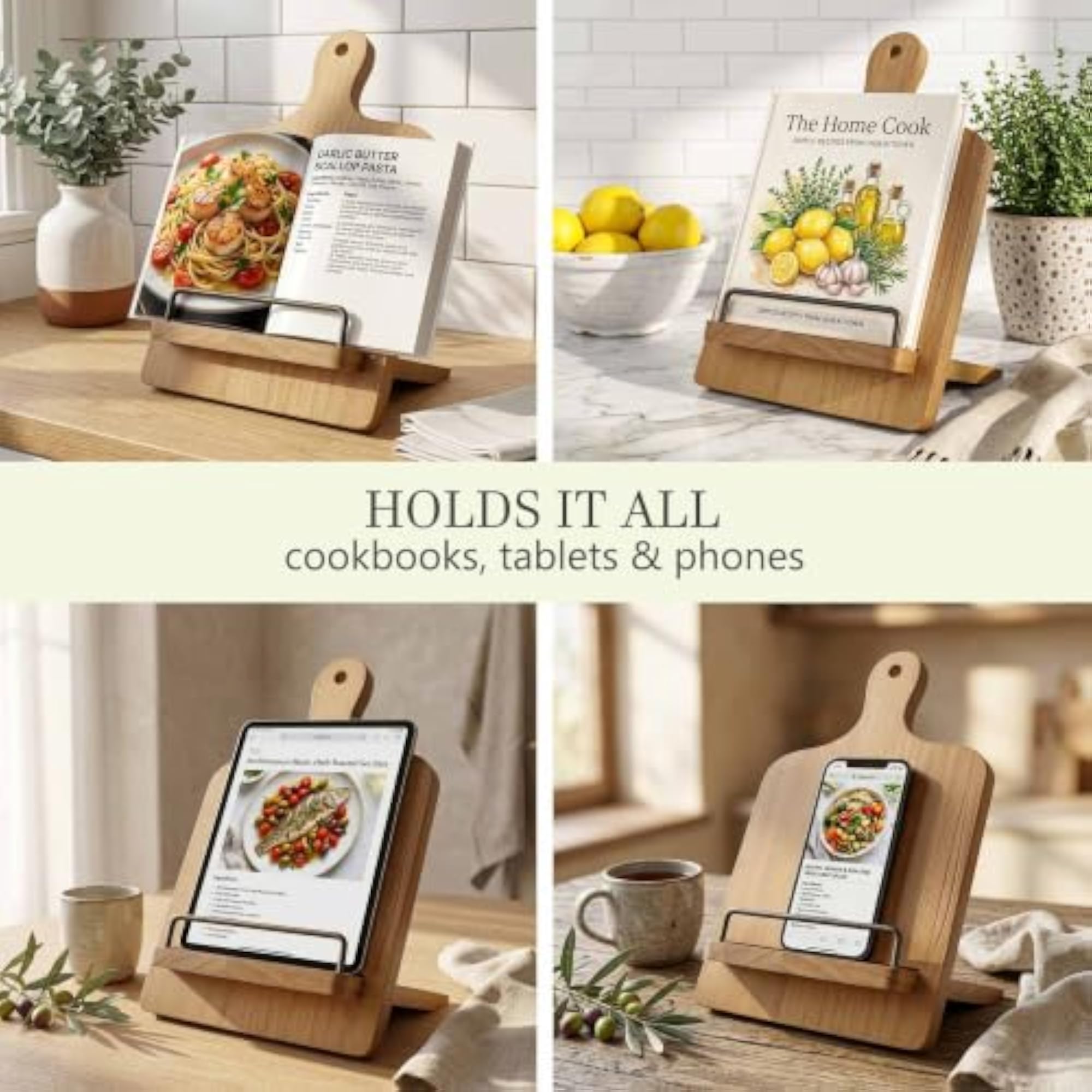 Wooden Cookbook Stand with Adjustable Pull-out Stand