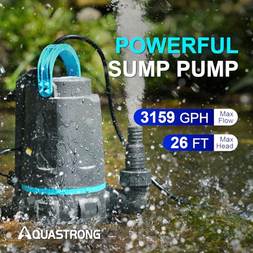 Image of Aquastrong 1 /2 HP Automatic Sump Pump, 3159 GPH Submersible Utility Water Pump, High Flow Water Removal Pump for Pool, Basement, Pond, Window Wells