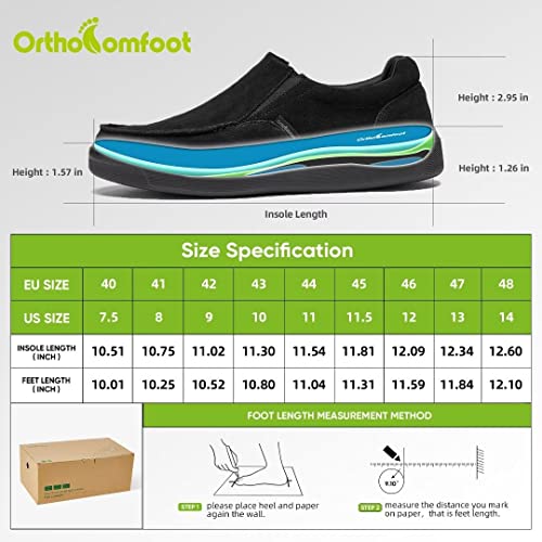 Orthocomfoot Men's Leather Loafers&Slip-Ons Shoes, Orthopedic Arch Support Men's Comfortable Walking Shoes, Men's Casual Plantar Fasciitis Shoes Black, Mens Relaxed Fit Shoes Size 11 #TOP2