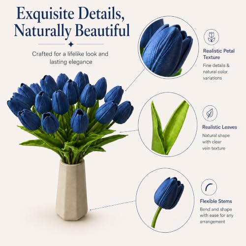 Image of Mandy's 20pcs Artificial Navy Blue Tulips