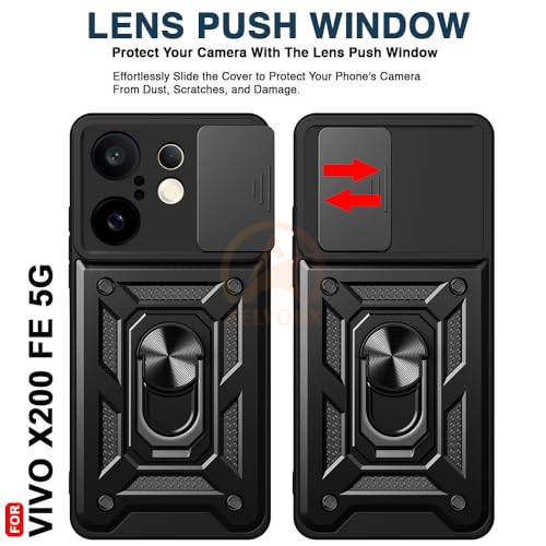 Image of Armor Bumper Back Cover Case for Vivo X200 FE 5G Rotating Camera Cover, Ring Holder & Kickstand | Heavy Duty & 360 Degree Protection Vivo X200 FE 5G Back Cover (Black)
