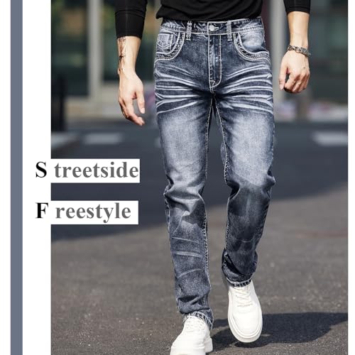 Men's Rough Thread Classic Embroidery Slim Four Seasons Stretch Jeans2