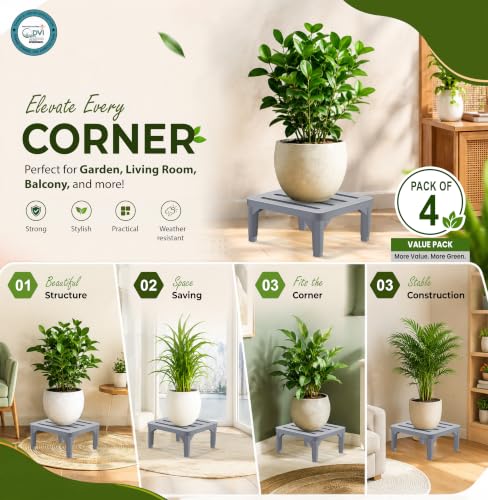 Image of DVI Heavy Duty Grey Plant Stand | Pack of 4 | Strong, Durable, Rust-Proof | Supports Up to 200 Kg | Indoor & Outdoor Use | Pot Stand for Big Size Plants | All Weather Resistant Pot Stand