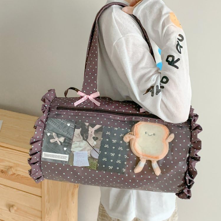 Bolso tote kawaii con estampado de lunares, transparente de PVC, para exhibir pins, estilo anime y K-pop, con lazo, para fans miniatura 3