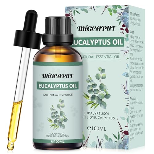 Migcaput Ätherisches Eukalyptusöl 100ml, 100% Naturrein Eukalyptus Öl für Diffuser, Aromatherapie, Spray, Sauna, Hautpflege, Kerzenherstellung