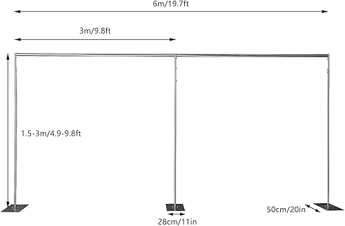 Miniatura 9 de Soporte de telón de fondo resistente de 10 x 20 pies con base de metal, kit de soporte de tubo y telón de fondo de cortina ajustable en altura