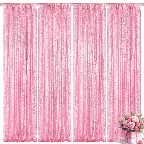 Yblut Matte Pink Sequin Backdrop Curtain 4 Pieces 2FTx8FT Glitter Photography Backdrop for Party Wedding Birthday Christmas Decorations