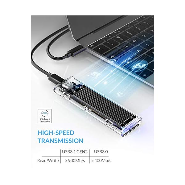 ORICO M.2 NVME SSD Gehäuse, USB C Adapter USB 3.1 Gen2 (10Gbps) Externe M2 Gehäuse für PCIe M-Key/B+M Key NVMe SSD 2230… – Bild 3