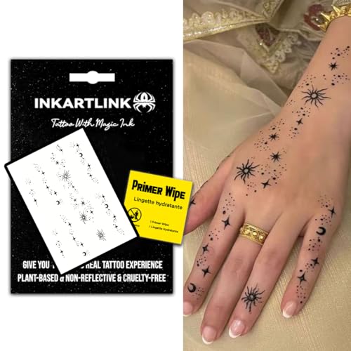 INKARTLINK Temporary Tattoos Semi Permanent Tattoos Small-size Tattoos for Women Waterproof and Anti-reflective Unique Design (Stars and Moon Shining)
