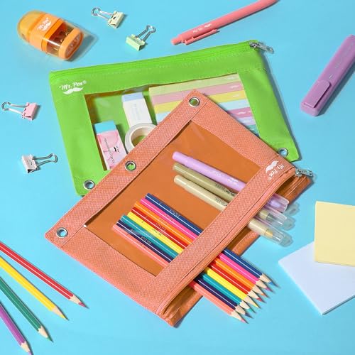 Image of Mr. Pen- Pencil Pouch for 3 Ring Binder, 2 Pack, 10 inchx6.75 inch, Smooth Zipper | Clear Window, Large Capacity Pencil Case with 3 Reinforced Grommets for School, Office, Supplies Storage | Clear Window, Large Capacity Pencil Case with 3 Reinforced Grommets for School, Office, Supplies Storage