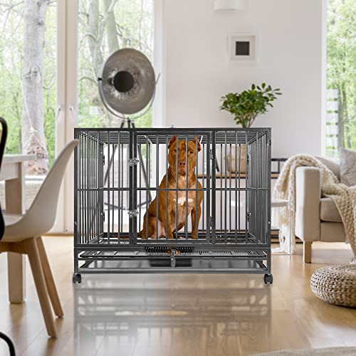 Smithbuilt 48" Extra Large Heavy-Duty Dog Crate Cage - Xl Two-Door Indoor Outdoor Pet & Animal Kennel With Tray - Gray #TOP4