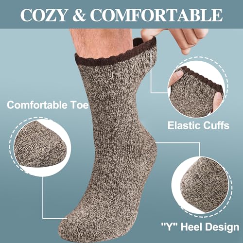 Men's Wool Thermal Socks 5 Pack for Winter - Soft Cozy Crew for Hiking Cold Weather - Thick Boot Socks3