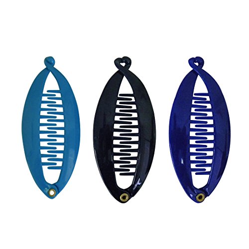 SET OF THREE 3.5 Inch Mini Banana Clip Hair Clincher - Blue Navy Royal Blue