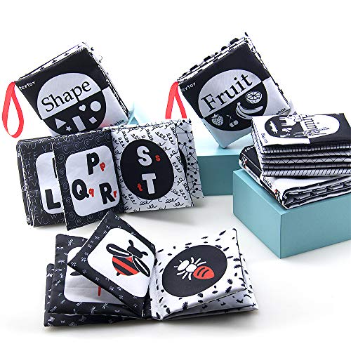Image of teytoy My First Soft Book, 6 PCS Nontoxic Fabric Cloth Activity Crinkle Black and White Books for Infants Boys and Girls Early Educational Toys Perfect for Baby Shower