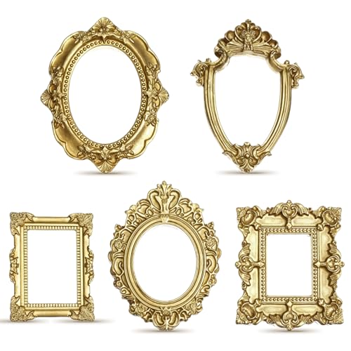 Ouligay 15 mini marcos de fotos vintage de 1 x 1 pulgada, pequeños marcos de fotos de resina antigua, ovalados, rectangulares, para colgar en la pared, marco de mesa para bricolaje, joyería, Navidad