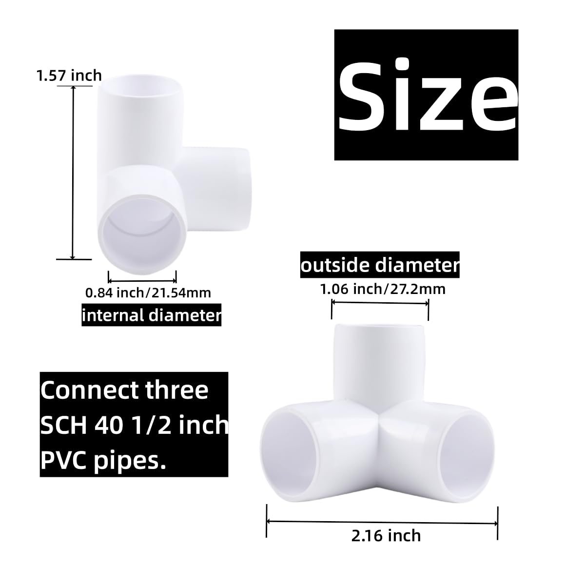 Snapklik.com : 3 Way PVC Fittings 1/2 Inch, Furniture Grade PVC Pipe ...