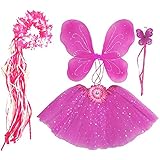 Enchantly Fairy Costume - Fairy Wings for Girls - Butterfly Costume for Girls - Hot Pinkalicious Wings, Tutu, Wand and Halo