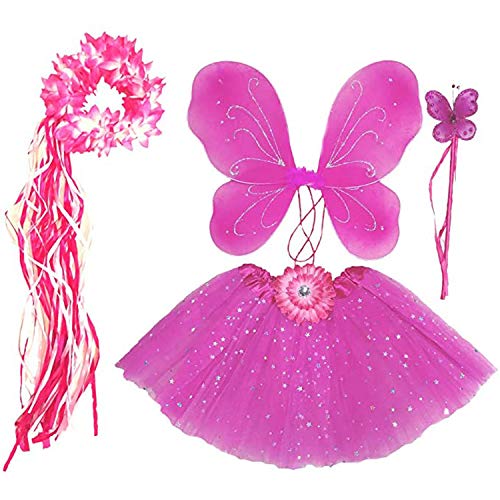 Enchantly Fairy Costume - Fairy Wings for Girls - Butterfly Costume for Girls - Hot Pinkalicious Wings, Tutu, Wand and Halo