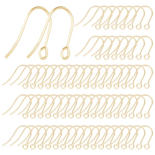 Beebeecraft 200Pcs 18K Gold Plated Stainless Steel Fish Hook Earring Hooks with 21 Gauge, Gold Color, 18x15mm