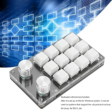 One Handed Programmable Mechanical Keyboard, 12 Keys RGB Programmable Macro Keyboard with Knob,Multifunctional Mechanical Gaming Keypad Function Keypad for (Black White)