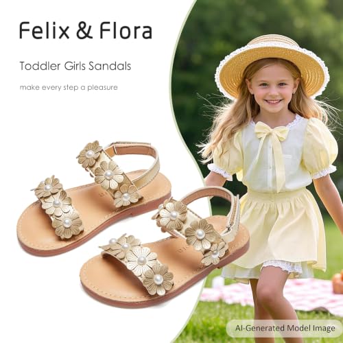 Image of Felix & Flora Toddler Girl Sandals - Flower Girl Dress Shoes Open Toe Little Kid Flats