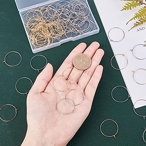 UNICRAFTALE about 100pcs 25mm 2 Colors Hoop Earrings Wine Glass Charms Rings Stainless Steel Earring Hoops for Women DIY Earring Making Golden and Stainless Steel Color - Image 2