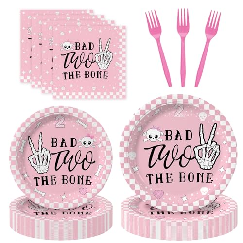 80Pcs Bad Two the Bone party Decorations Party Supplies Skeleton Themed Tableware Set Plates Napkins 20 Guests