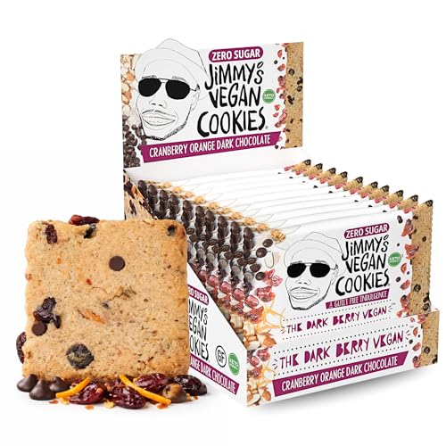 Jimmy's Vegan Cookies, The Dark Berry Vegan, Cranberry Orange Dark Chocolate Chip, Zero (0g) Sugar, Gluten Free, KETO Friendly, Soft Baked, 2 Ounce Vegan Cookie (Pack of 10)
